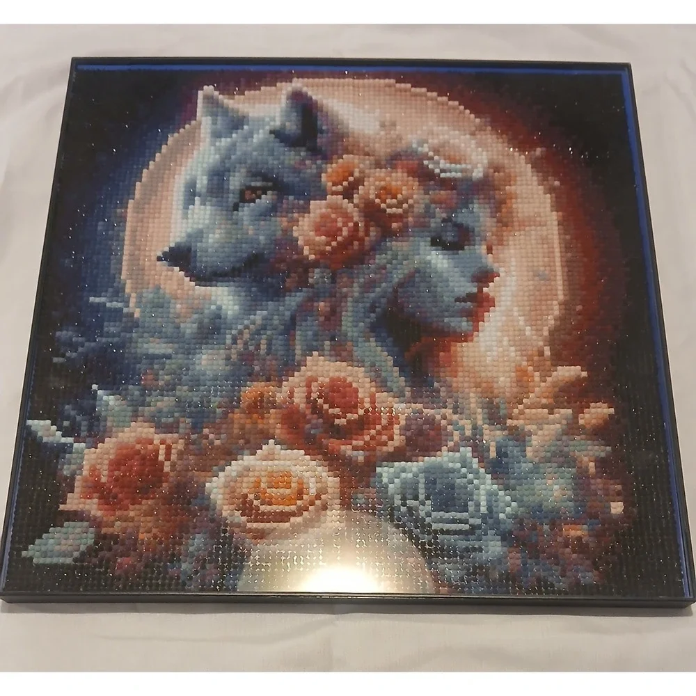 Homemade Diamond Art In New 12x12 Frame, Wolf‎ & Girl